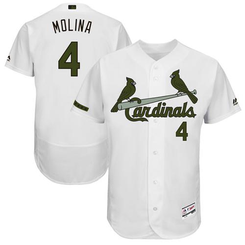 Cardinals #4 Yadier Molina White Flexbase Authentic Collection Memorial Day Stitched MLB Jersey